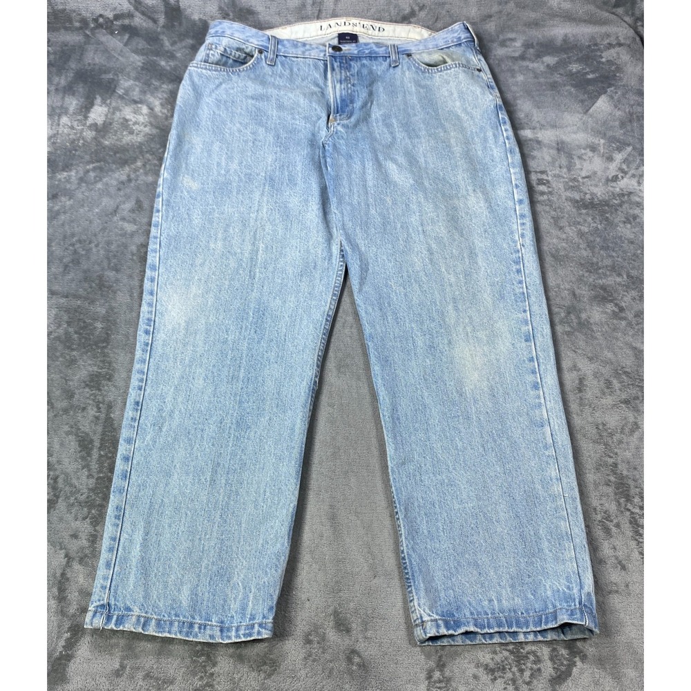 Lands' End Jeans Mens 40x29 Blue Traditional Fit Stone Wash Faded Straight Leg